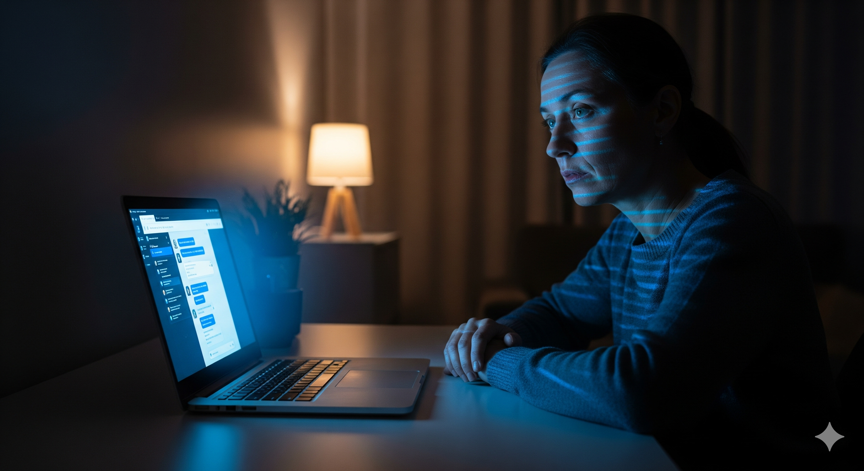 Persona sola frente a una computadora con chatbot — riesgos de usar chatbots como terapia emocional